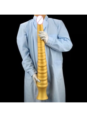 Golden Silicone Extended Bead Anal Plug Elastic and Soft 