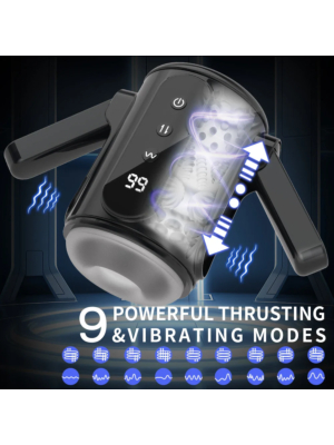 Big Mens Pleasure Masturbator 6 Frequencies Vibration +Telescopic Black