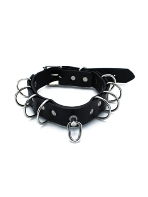 Black Leather Collar Multi-D-Rings