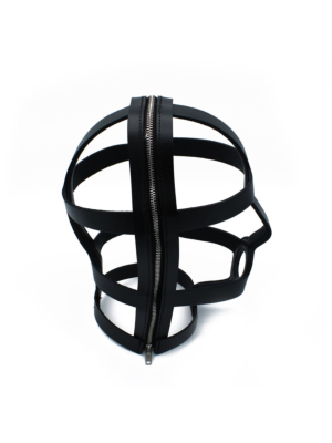 Black Leather Head Cage with Zipper
