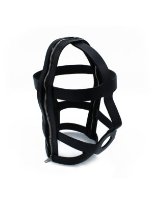 Black Leather Head Cage with Zipper