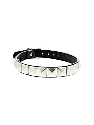 Black 1-Row Pyramid Studded Leather Choker with Buckle
