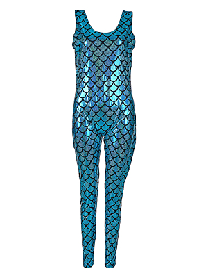 S/M Turquoise scale catsuit sleeveless