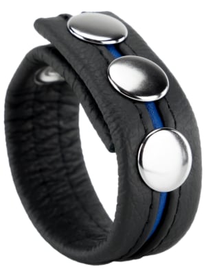 Cock Ring 3 Buttons Black/Blue - Δαχτυλίδι Πέους από Vegan Δέρμα