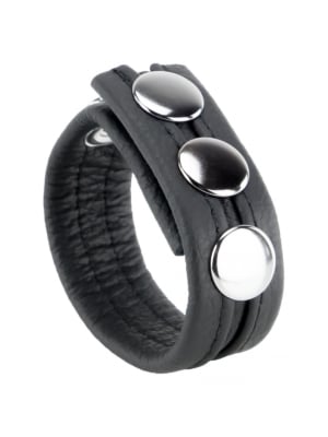 Cock Ring 3 Buttons Black - Δαχτυλίδι Πέους από Vegan Δέρμα
