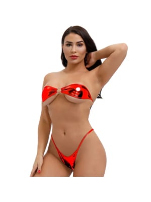 Sexy Solid Tube Top Bikini Swimsuit Red
