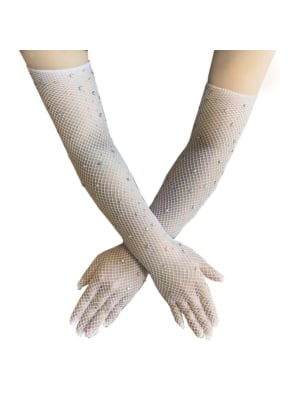 Sexy White Mesh Elbow-Length Gloves