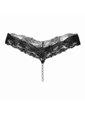 Sexy Pearl Lace Transparent Thong Black