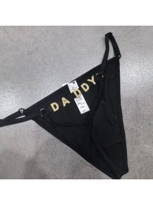 Sexy Rhinestone Letter Thong Panties Daddy Black os