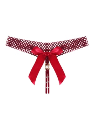 Women Sexy Open Bow Thong Burgundy