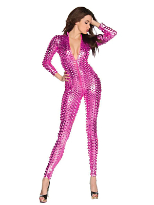 Sexy Women Hollow Out Long Sleeves V Neck Jumpsuits Pink-M