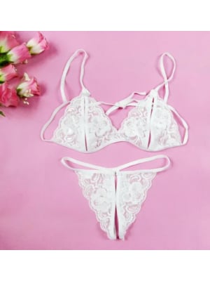 White Bra+Underwear+Socks Open See-Through Bra Panty Set os