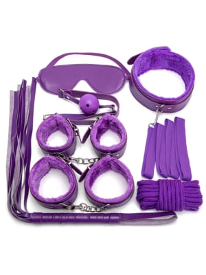 Bdsm Bondage Set - Deluxe Plush Restraint Kit – 7 Pieces Purple