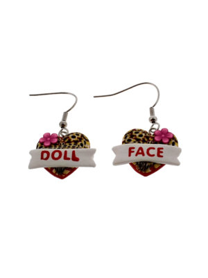 Doll Face Leopard Heart Earrings (2 x 1.5cm)