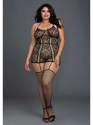 Dreamgirl Lace Garter - Plus Size Black