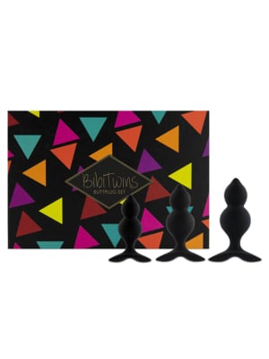 Πρωκτικές Σφήνες Σιλικόνης Bibi Twin Butt Plug Set Μαύρες (3 pcs) - Feelztoys