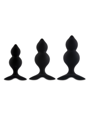 Πρωκτικές Σφήνες Σιλικόνης Bibi Twin Butt Plug Set Μαύρες (3 pcs) - Feelztoys