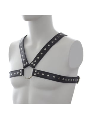 Fetish-Inspired Leather Harness with Studded Finish