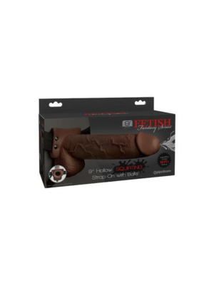 Ανδρικό Κούφιο Squirting Strap-On Fetish Fantasy με Όρχεις 19 cm Καφέ