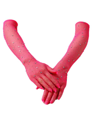 Sexy Pink Mesh Elbow-Length Gloves 