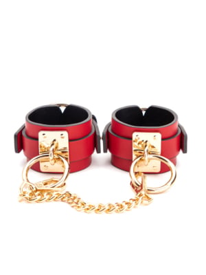 Golden Chain Cuffs Hand Cuffs Red