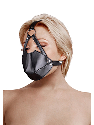 Head Harness with Mouth Cover and Solid Ball Gag - Black