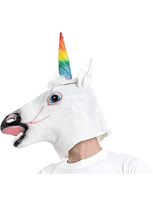 Large Latex Unicorn Head Mask with Rainbow Horn