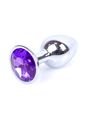 Silver Butt Plug 7 cm - Πρωκτική Σφήνα με Μωβ Κόσμημα - Ανοξείδωτο Ατσάλι