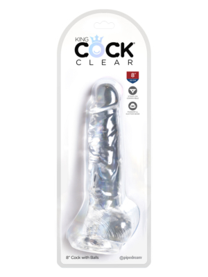 King Cock 8" Clear Cock with Balls in Clear