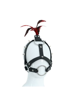 Kiotos Leather Head Spiked Harness with Feather