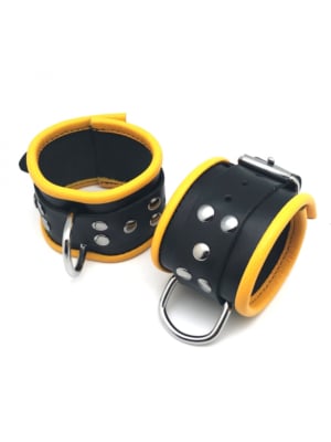 Leather handcuffs - Black/Yellow