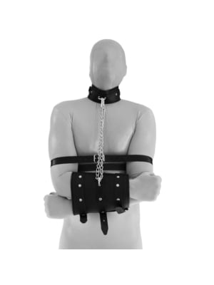 Leather handcuffs Double with collar and chain