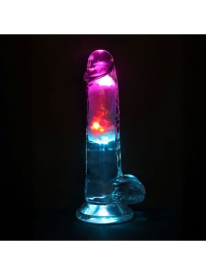 LED Vibrating Straight Cock with Balls - 7" / 18 cm - Transparent
