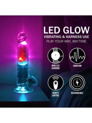 LED Vibrating Straight Cock with Balls - 7" / 18 cm - Transparent