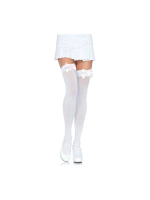 Λευκές κάλτσες με ροζ φιόγκους Nylon Thigh Highs