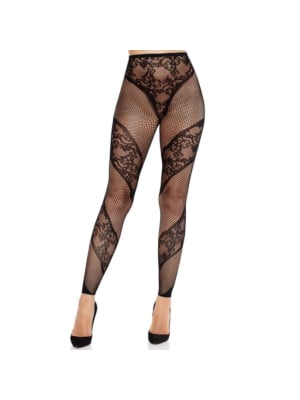 LEG AVENUE - Lace and Net Illusion Footless Tights OS