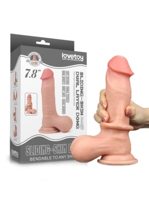 Lovetoy - 7.8'' Sliding Skin Dual Layer Dong - Whole Testicle