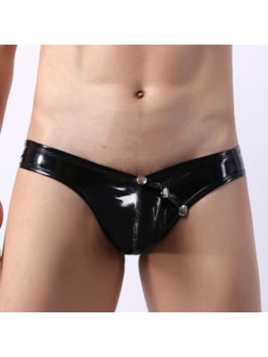 Low Waist Leather Easy Opened Panty Black