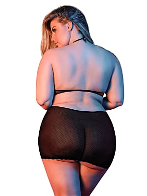 Polka Dot Mesh Halter &amp; Skirt Set - Black - Queen Size