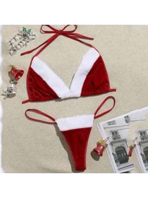Women Sexy Lace-Up Bra Panty Set Red-L