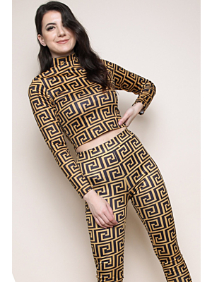 Geometric Print Top & Leggings Set - Gold