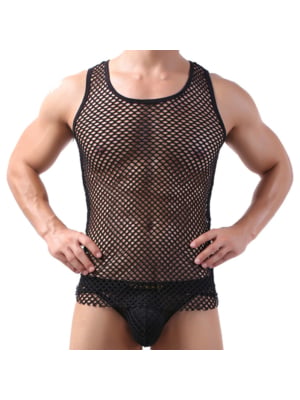Men Big Fishnet Sexy Vest Black