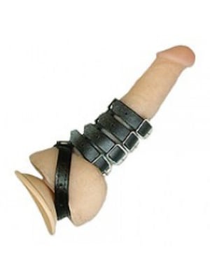 Κλουβί με 5 Δαχτυλίδια Πέους - Vegan Leather - Cock Rings