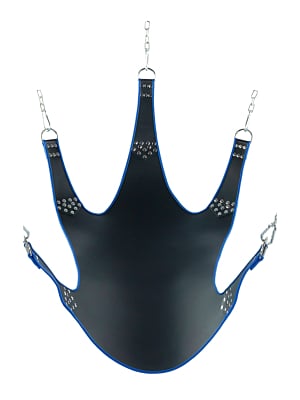 Leather sling with blue piping - 5 points - Black Blue
