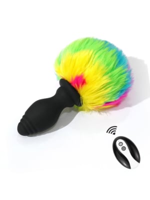 Rabbit Tail Vibe Butt Plug – Remote Control Rainbow Edition