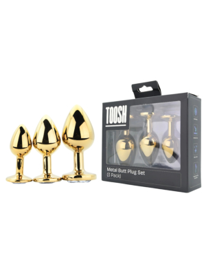 Toosh Metal Butt Plug Gold Set of 3 Clear Stone