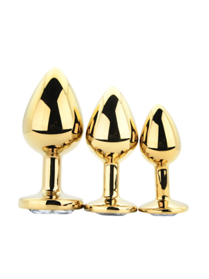 Toosh Metal Butt Plug Gold Set of 3 Clear Stone
