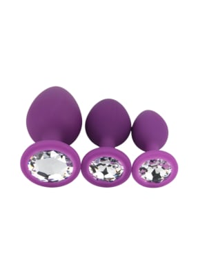 Toosh Silicone Butt Plug Purple Set of 3 Clear Stone