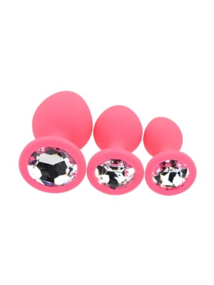 Toosh Silicone Butt Plug Pink Set of 3 Clear Stone