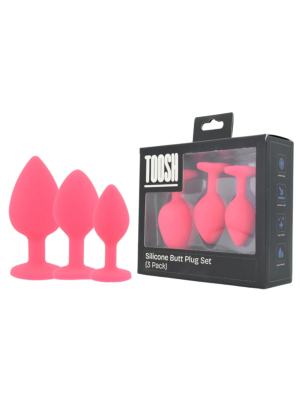 Toosh Silicone Butt Plug Pink Set of 3 Clear Stone